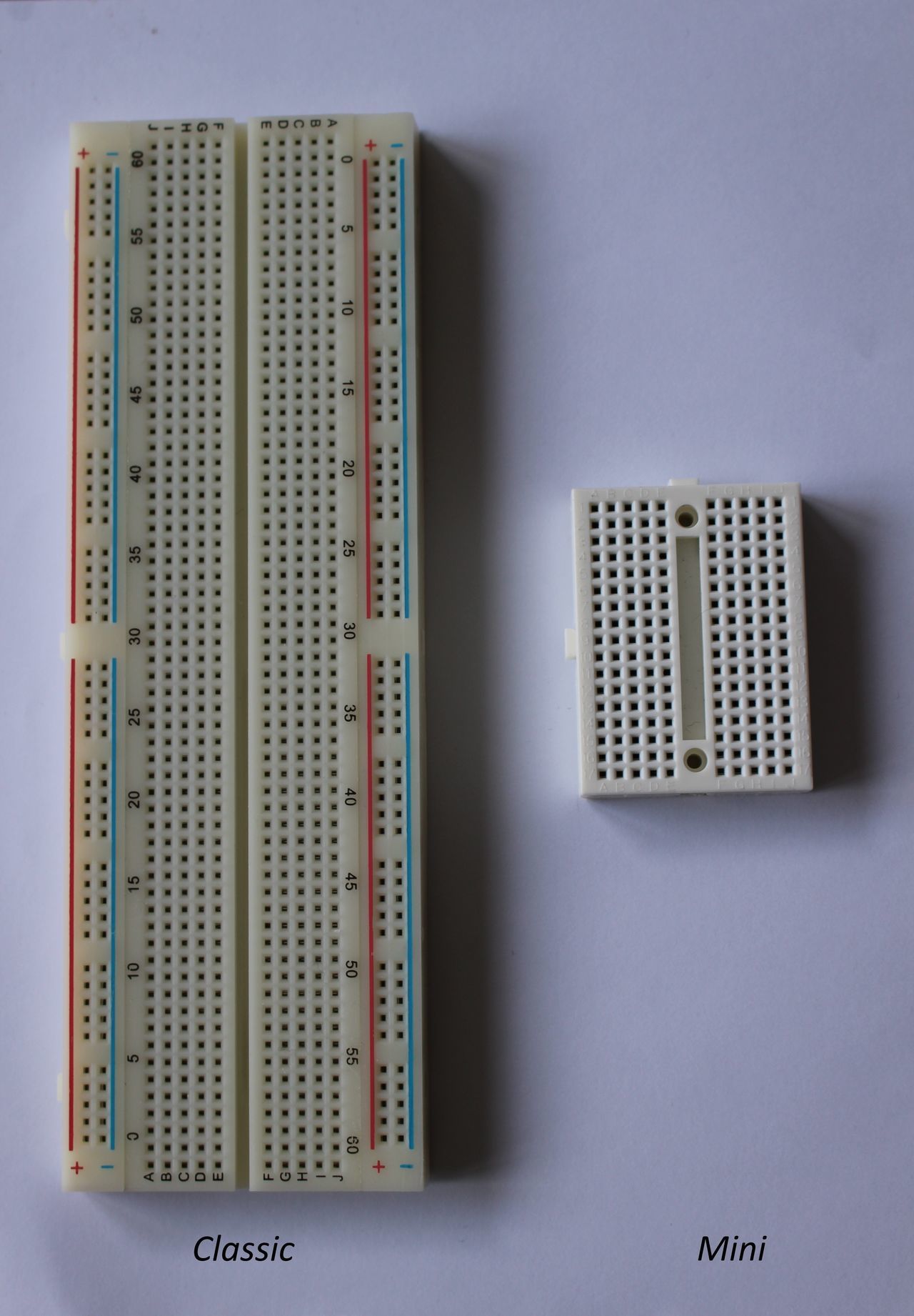 Classic and mini breadboard