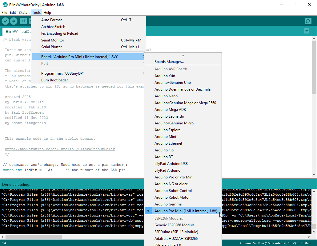 Arduino IDE with new board