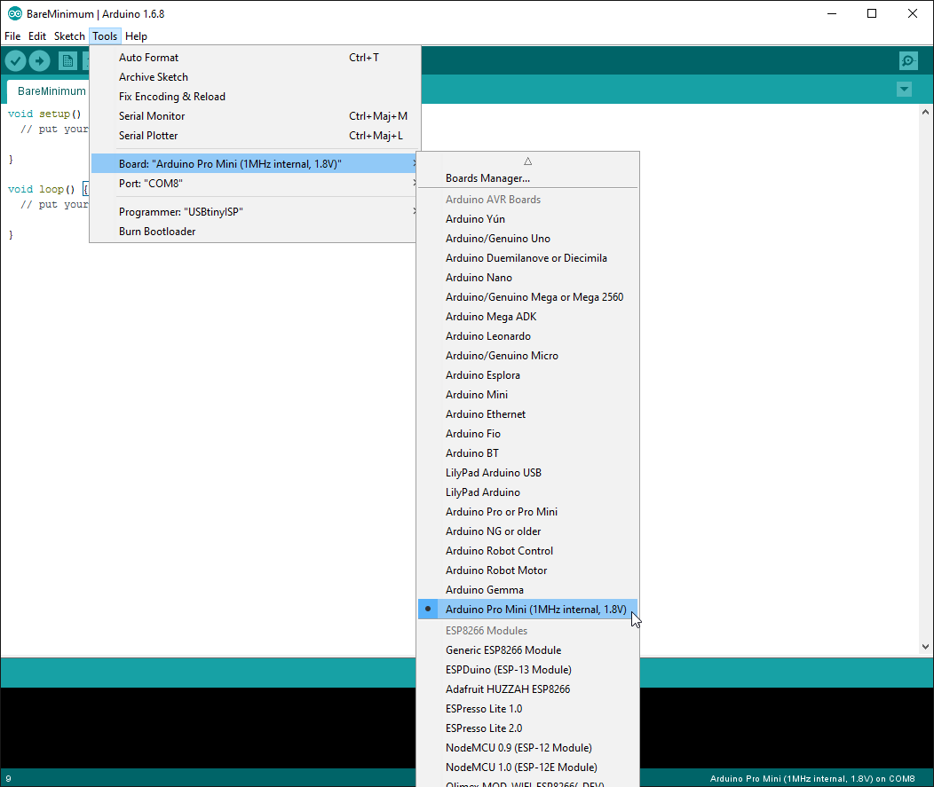 Arduino IDE with new board