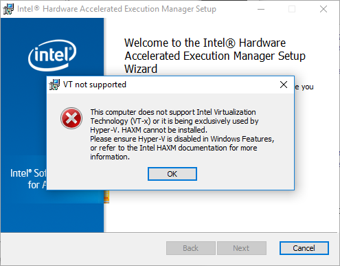 Unable to install HAXM on Windows 10